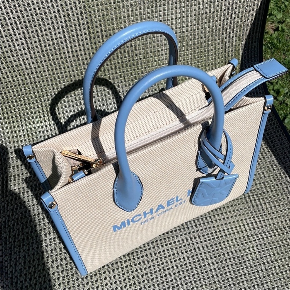 Michael Kors Mirella small shopper crossbody bag chambray blue canvas - Picture 9 of 11